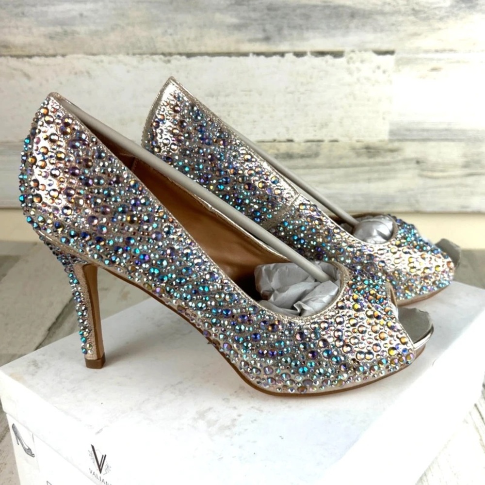 Dazzling Silver Rhinestone Peep-Toe Heels
